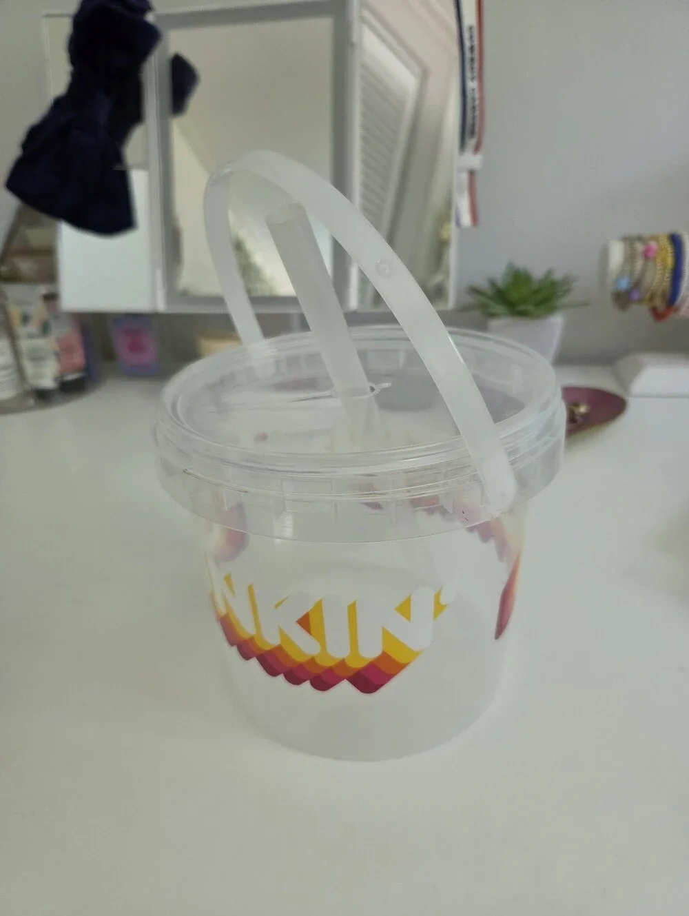 VIRAL Limited Edition Dunkin' Clear Reusable Bucket with Straw - 48 oz